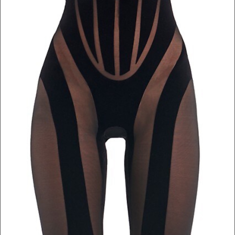 Mugler X Wolford high waist short flocked mesh panel stretch tull sz medium - Picture 8 of 10